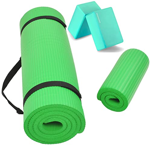 Fitvids All Purpose 1/2-Inch Extra Thick High Density Anti-Tear Exercise Yoga Mat and Knee Pad with Carrying Strap and Opt...
