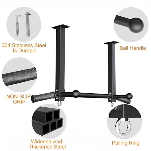 HWOOUSA Pull Up Bar Ceiling Mount, 600LBS Heavy Duty Multi Grip Chin Up Bar, 24"/16" Rafter PullUp Bar, Ceiling Beam for G...