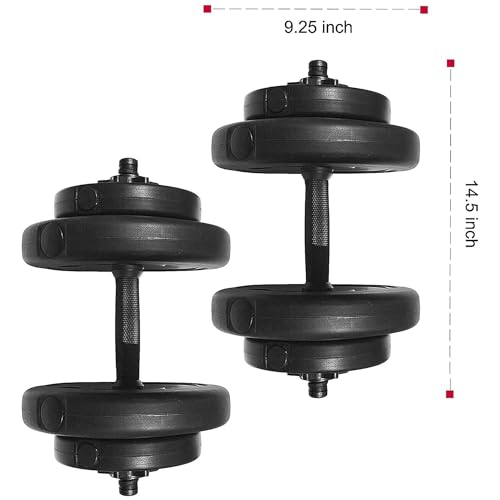 BalanceFrom 40 Pounds Vinyl Coated Dumbbell Set for Home Gym, Black – Cement Weight Plates with 14-Inch Contoured Handles ...