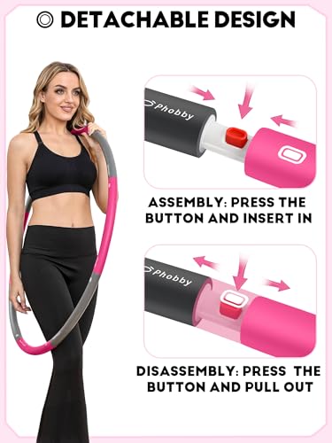 Phobby Weighted Exercise Hoop for Adults, 2.2lb Detachable Fitness Hoop, Adjustable Hoop with Jump Rope, Tape Measure and ...