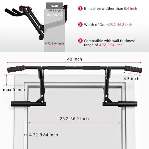 ONETWOFIT 2025 Upgrade Multi-Grip Pull Up Bar for Doorway - 460 lbs Heavy Duty Chin-Up Bar for Home Gym Exercise, Door Fra...