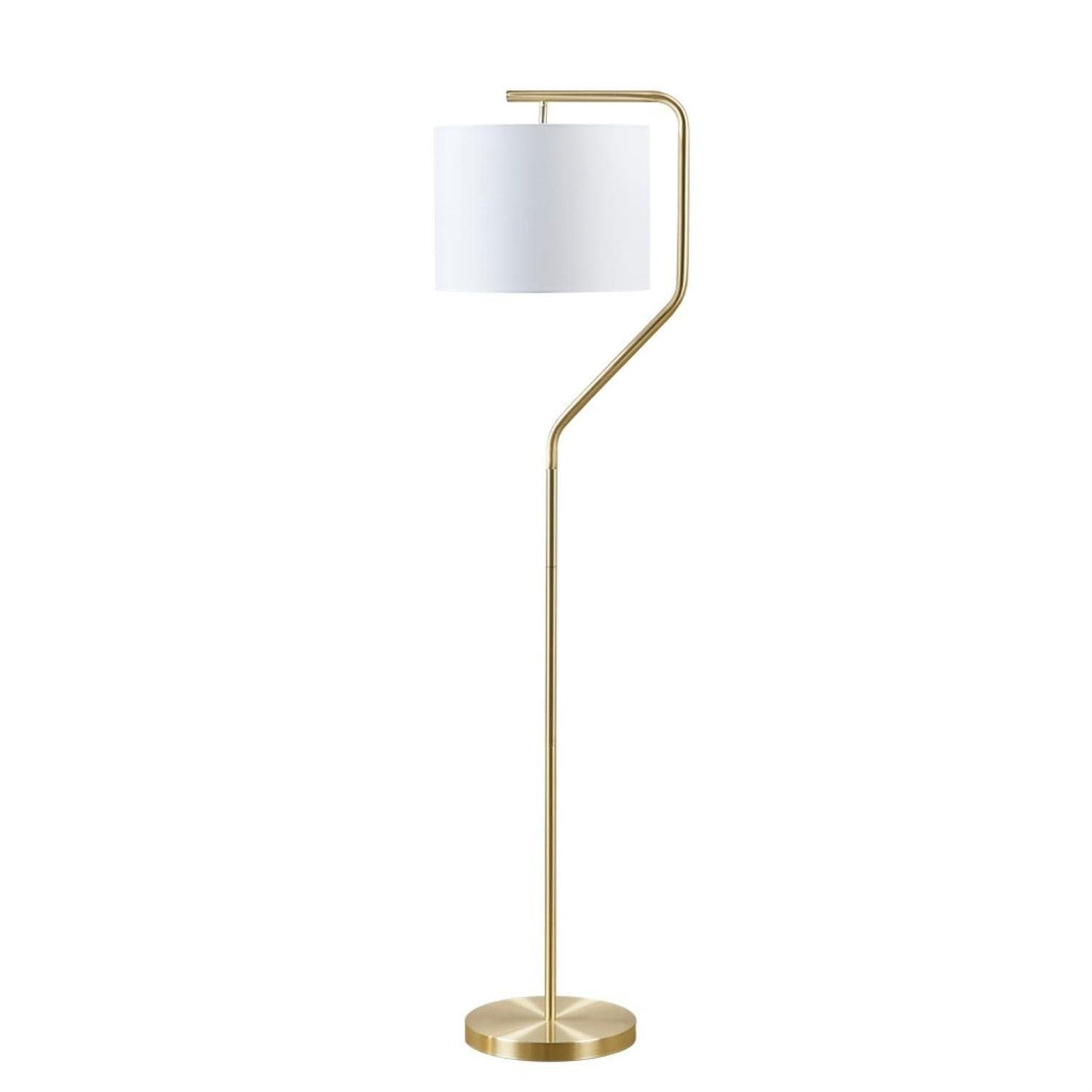 Hampton Hill Angular Corner Floor Lamp - 60 Gold Metal Stand, Linen Shade, Foot Switch, Model Fb154-1164