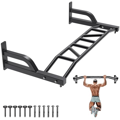 SELEWARE 48'' Heavy Duty Pull Up Bar Wall Mount Multi-function Chin up Bar with Home Gym Cable Pulley System LAT Pulldown ...