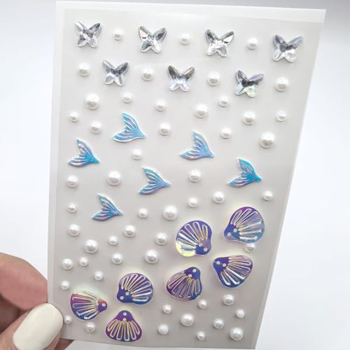 140 pcs Mermaid Face Gems & Seashell Rhinestones -Waterproof Self-Adhesive Face Jewels for Festival, Rave, Cosplay, Body A...