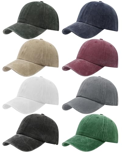 LYDTICK 8 Pack Vintage Washed Baseball Cap Golf Dad Hat Distressed Cotton Plain Trucker Hats for Men Women