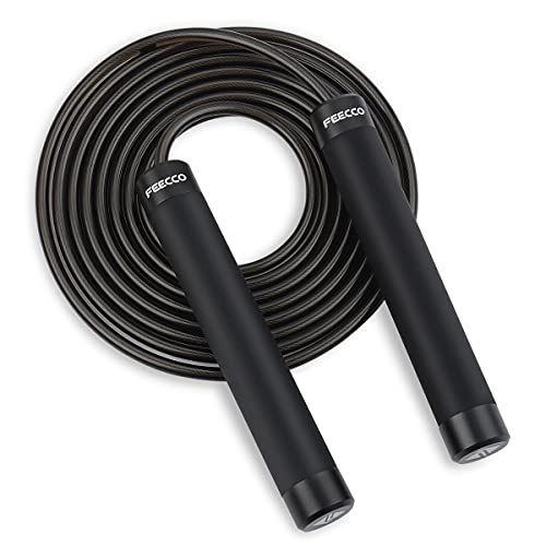 FEECCO 1/2 lb Weighted Jump Rope for Boxing, Cardio, Crossfit Workout, 8~11ft Range Adjustable Length Steel Ropes with Bal...