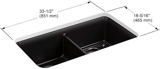 KOHLER K-8199-CM6 Cairn Sink, 33" Neoroc Composite Undermount Double-Bowl Kitchen Sink, Composite Kitchen Sink with Sink Rack, Matte White