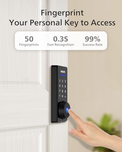 Philips Wi-Fi Smart Door Lock, Keyless Entry Door Lock with App Control,Fingerprint ID,Auto Lock,Keypad Deadbolt with Wi-F...