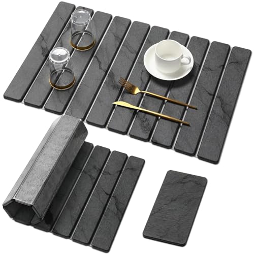 Large Stone Dish Drying Mat for Kitchen Counter,2 PCS Quick Dry Stone Dishes Mats,Foldable Water Absorbing Diatomaceous Ea...