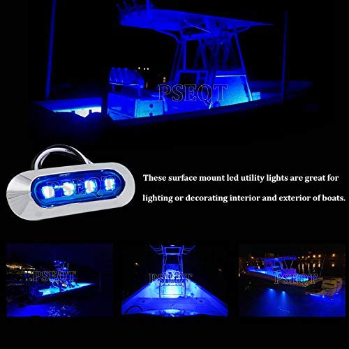 PSEQT Marine LED Lights 3.8in Waterproof Interior Deck Light Blue 4Pcs, PC Lens, Chrome Bezel, for Boats and Kayaks