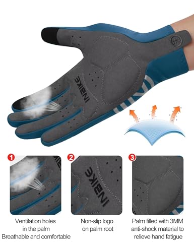 INBIKE Breathable Bike Gloves for Men Women, Full Finger Pad Cycling Gloves, Touchscreen Reflective Mountain Biking Bicycle