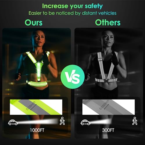 LED Reflective Light Up Safety Running Vest for Biking Walking at Night, LOYAL SEA High Visible Adjustable Running Light f...