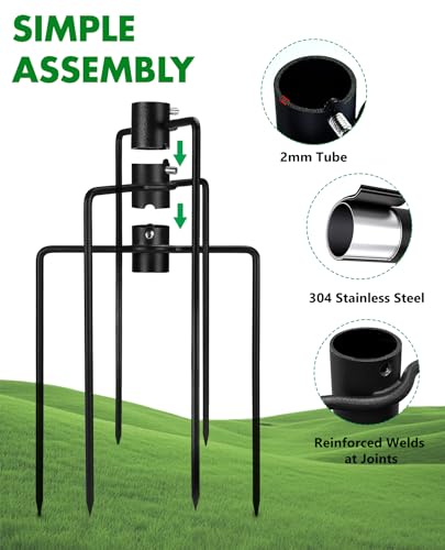 304 Stainless Steel Pole Stabilizer Stand Base: Heavy Duty with 6 Sharp Prongs for 0.7" to 1.1" Outdoor Bird Feeder House ...