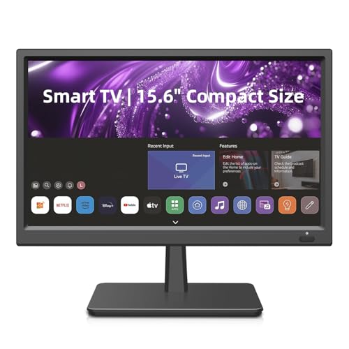 Feihe 15.6 Inch Small Smart TV HD 1080P LED, Flat Screen Smart Television with ATSC Tuner/HDMI/USB/AV for Kitchen, RV, Cam...