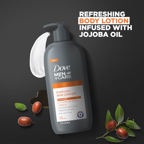Dove Hand & Body Lotion, Men+Care Value Pack – Everyday Skin Comfort Formula with Shea Butter & Jojoba Oil, Refreshing Lotion for Dry Skin, 13.5 Fl Oz (Pack of 2)