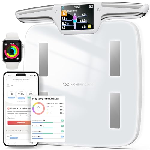 Wonder Core FitSpec - Smart Scale with AI Analysis, 55 Metrics Body Composition for Body Fat, BMI, Muscle Mass, 8 Electrod...