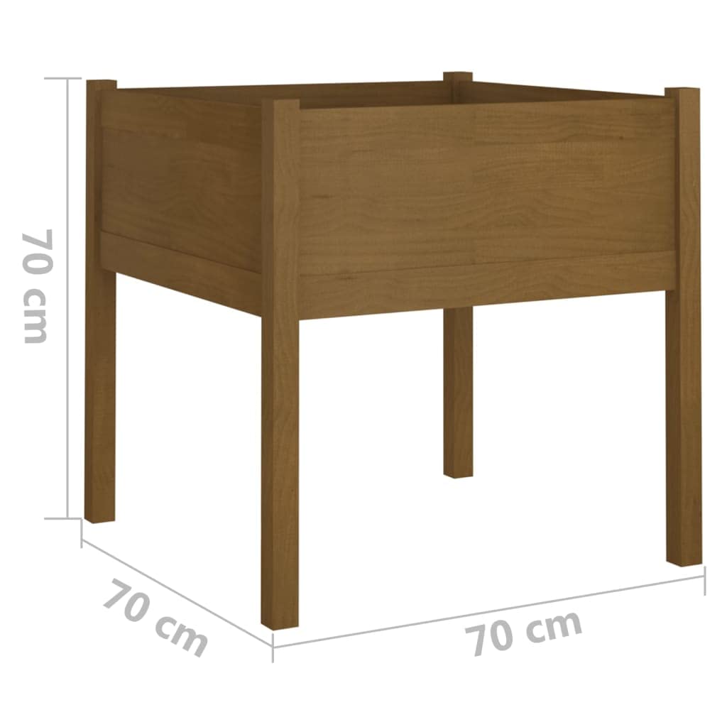 Xolmizyn Set of 2 Large Square Wooden Garden Planters, Honey Brown Solid Pinewood Flower Pot Box for Outdoor Patio, Terrace, and Balcony Decoration