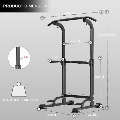 Trlakepreble Power Tower Pull Up Bar,Pull-Up Rack Dip Station,Height Adjustable Multi-functional Home Strength Training Gy...