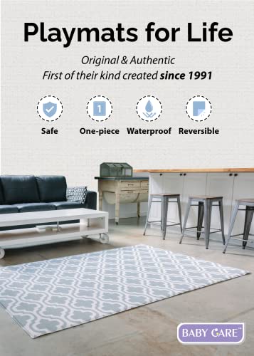 Baby Care Play Mat (Large, Moroccan - Blue) 82'' x 55'' Original One-Piece Reversible Rollable Waterproof Play Mat for Inf...