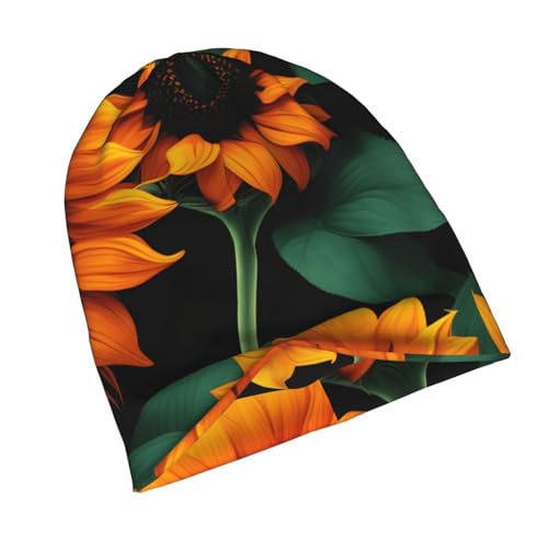 bnvaab Orange Sunflower Wallpaper Print Beanie Hat for Men and Women Stretchy Slouchy Winter Warm Cap Headwear Accessory
