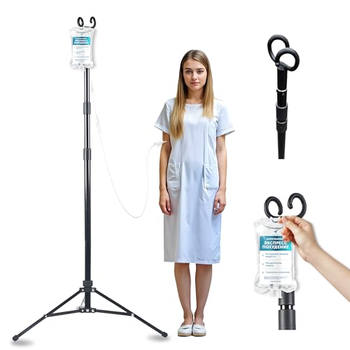 TidyFriend Steel Tripod IV Pole, Portable IV Pole Stand, Adjustable 30–75 in Height, Collapsible Stand with 2 Hooks & 3 Le...