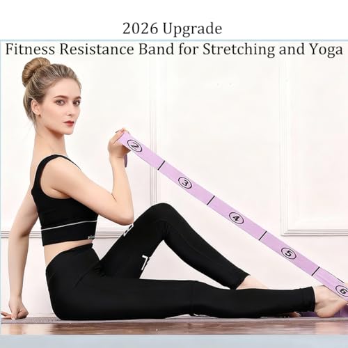 2026 Upgrade Fitness Resistance Band for Stretching and Yoga, Elastic Yoga Stretching Strap with Loops Handle, Adjustable ...