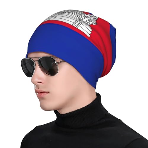 sackhg Cambodia Flag Print Winter Beanie Hat Men Women Soft Lightweight Thermal Cap for Outdoor Skiing Wear Black