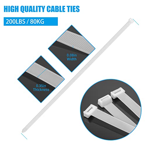 Armpow 18 inch White Zip Ties Heavy Duty 100 PACK, 200 LBS Ultra Exclusive Strong Plastic Wire Ties, Large Cable Ties Extr...