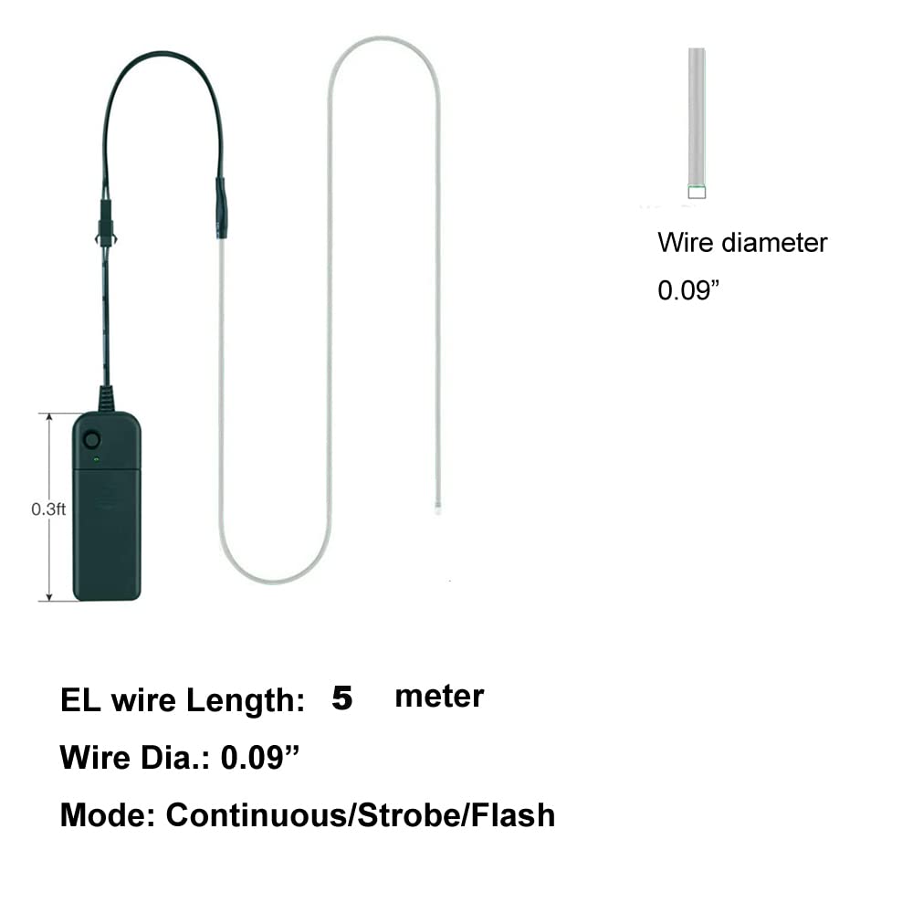 Maxlax El Wire White 10-Pack  16.4Ft/5M Neon Light Wire With Noise Reduction And Battery Pack
