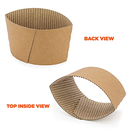 FMP Brands [100 Pack] Kraft Coffee Cup Sleeves Disposable for Hot Drinks, Durable Corrugated Cardboard Cup Sleeves for 12-...