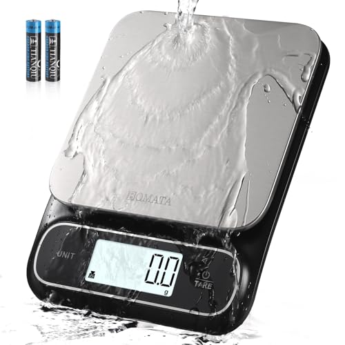 BOMATA Waterproof IPX6 Kitchen Scale, 0.1 g/0.01 oz High Precision, 5 kg/11 lbs, Digital Scale with Backlight, Stainless S...