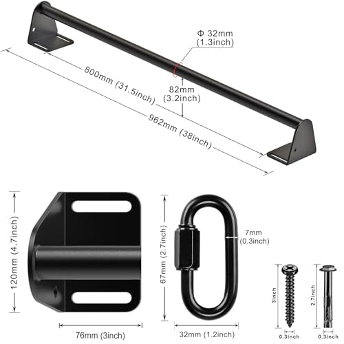 SELEWARE Fully Welded Heavy Duty Pull Up Bar Wall Mount Chin Up Bar for Doorway, Beam & Joist | Mounted Pull Up Bar with R...