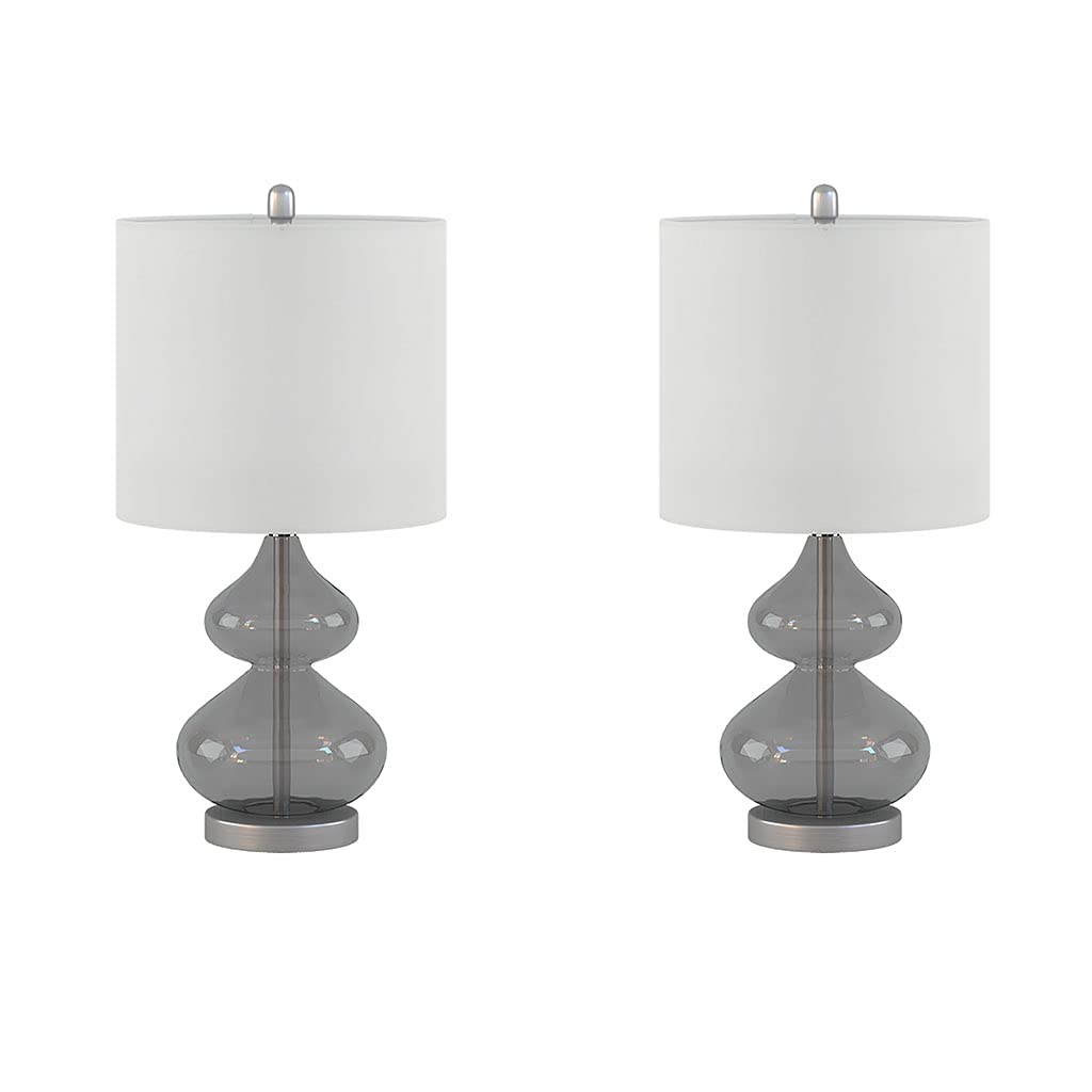 510 DESIGN Table Lamp Set of 2 - Curved Tinted Glass, Gold Base, 25.25inH, Modern Nightstand Lamp, Model 5DS153-0014