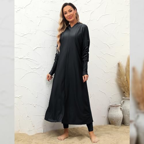 IDOPIP Muslim Swimsuits for Women with Hijab Islamic Burkini Swimwear Full Cover Long Sleeve Top Pants Dress Bathing Suits