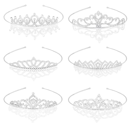 Naturahand 6 Pieces Silver Metal Tiara Crown Headbands with Decorative Dazzling Rhinestone Wedding Prom Birthday Party Pri...