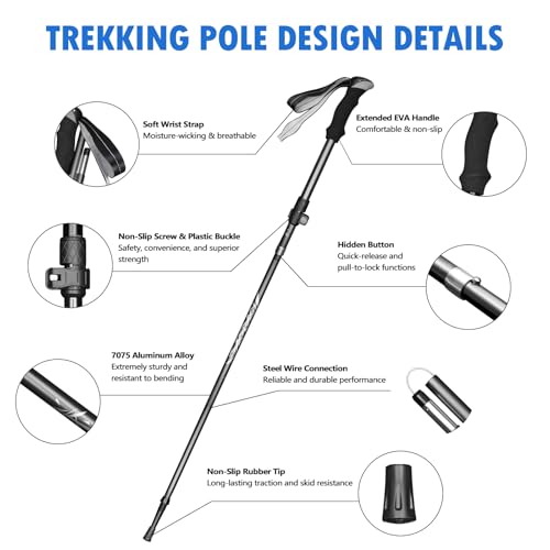 Deepfeel Collapsible Trekking Pole Adjustable Hiking Pole - Aluminum Alloy 7075 Walking Stick with Telescopic & Foldable T...