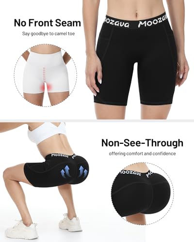 Moozava Women's Spandex Shorts with Pockets - 3"/5"/8" Compression Biker Shorts for Volleyball Yoga Workout Gym No Front Seam