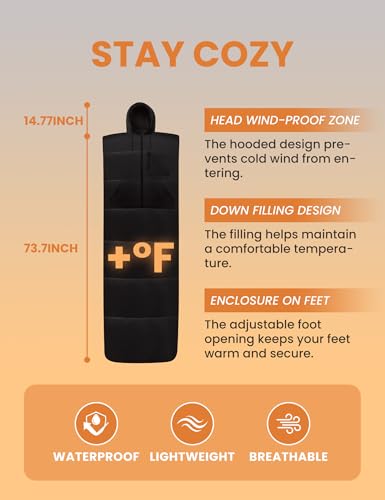 Relexit Adult Wearable Sleeping Bag with Hoodie, Sleeveless Design Adjustable Drawstring Waterproof Wearable Sleeping Bag ...