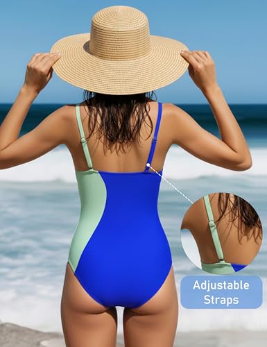 BMJL Womens One Piece Swimsuit Sports Full Coverage Bathing Suit Color Block Slimming Tummy Control Swimming Suits