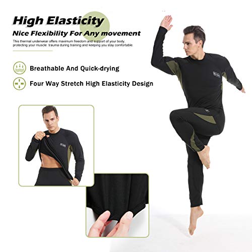 Men’s Thermal Underwear Set, Winter Fleece Lined Sport Long Johns Base Layer Quick Drying Thermo for Hunting Skiing