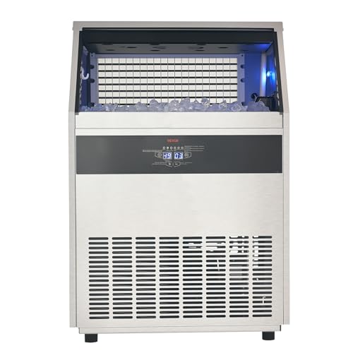VEVOR Commercial Ice Maker, 440lb/24h Ice Maker, Storage Capacity, 120lbs, 160 Ice Cubes in 15min, LED Digital Display Freestanding Self-Cleaning for Bar Office Restaurant