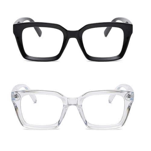 Teumire Classic Clear Lens Glasses for Women Men Thick Square Frame Eyewear Non Prescription Eyeglasses 2 Pack