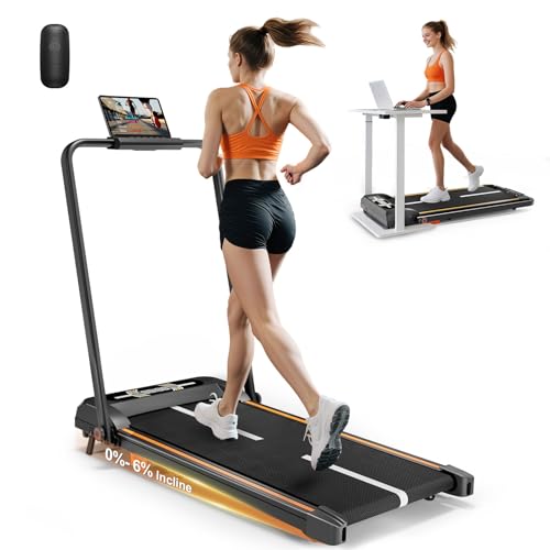 Incline Walking Pad Treadmill, 2.5HP Foldable Walking Pads, Compact Treadmill for Small Spaces Home Office with Handle Bar...