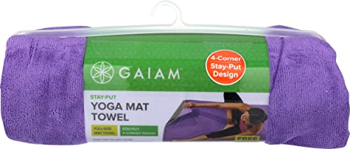 Gaiam Yoga Towel - Mat Sized Active Dry Non Slip Moisture Wicking Sweat Absorbent Microfiber Hot Yoga Towel for Women & Me...