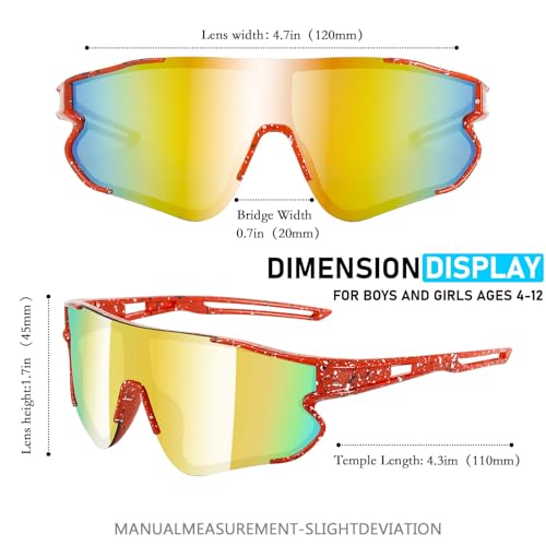 Wapreta 3PACK Kids Sunglasses Youth Baseball Sunglasses for 4-12 Boys Girls Cycling Softball Running UV400 Sports Goggles