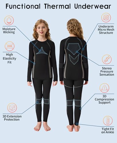 beautyin Thermal Underwear for Kids Athletic Thermals Top and Bottom Set Boys Girls Long Johns Set Winter Base Layer