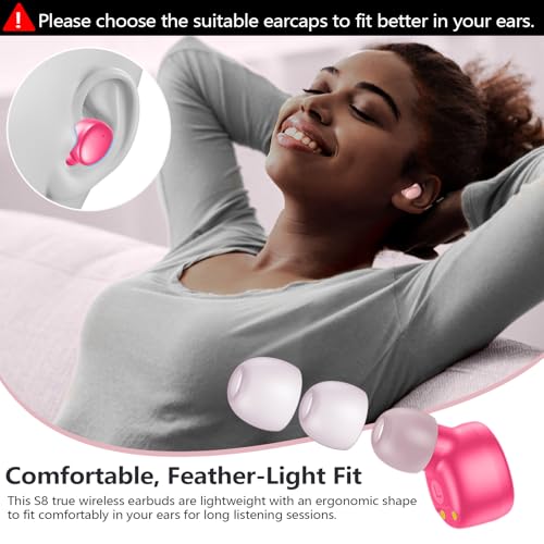 MOZOTER S8 Mini Wireless Earbuds Bluetooth 5.3 in Ear Light-Weight Headphones,60Hrs Playtime Ear Buds with Charging Case,B...