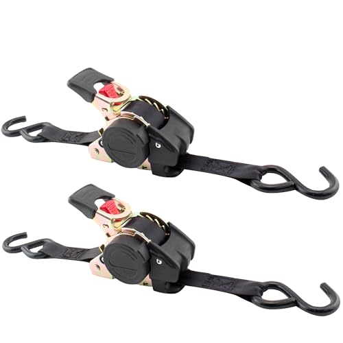 Erickson Pro Series 1in x 10ft Black Retractable Ratcheting Tie-Down Straps, Heavy-Duty Secure Hold, 1500 lb Load Capacit...
