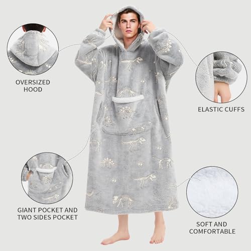 Wearable Blanket Gift for Women & Men Sherpa Flannel Blanket Hoodie Long Warm and Cozy Blanket with Giant Pocket,Glow in t...