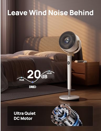 Dreo Smart Fan for Bedroom, 120° +120° Omni-Directional Oscillating Fans, 100ft Quiet Pedestal Fan with RGB Light, 9 Speed...